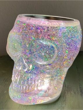 Bath & Body Works Iridescent Glitter Skull  Holographic 3 wick candle holder 💀